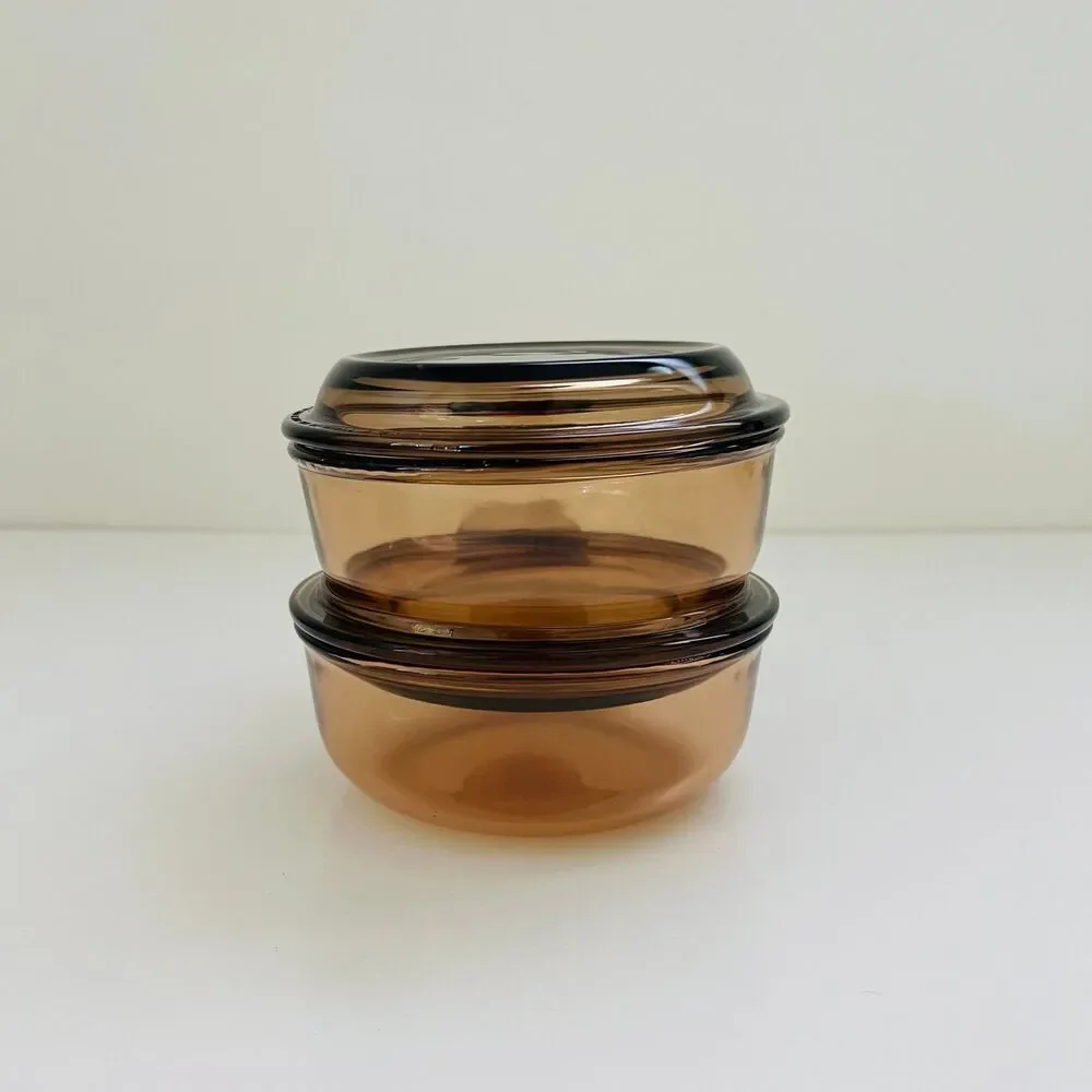 CORNING VISION Amber Glass Grab-It Bowl With Lid, Set of 2